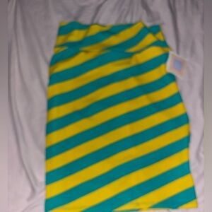 LuLaRoe Yellow and blue Striped Cassie Skirt